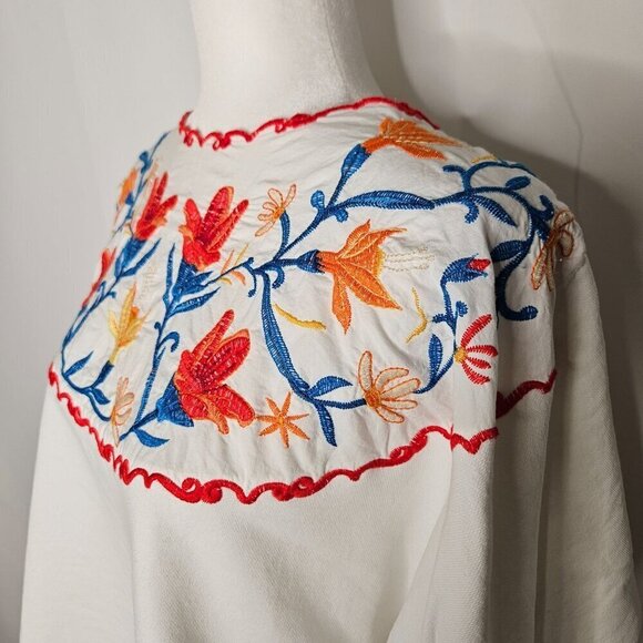 Zara Embroidered Floral Top Sweater Long Sleeve Sz Large White Boho Cottagecore - Picture 4 of 10